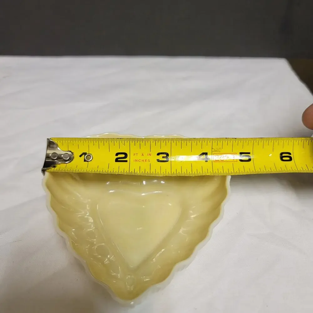 Belleek Vintage Scalloped Heart Trinket Dish Yellow Iridescent Glaze Ceramic